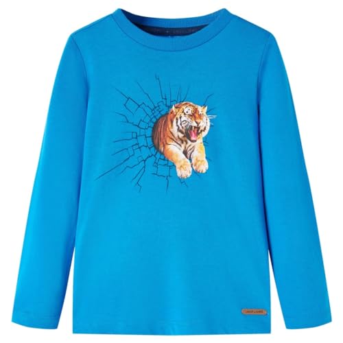 Kinder Langarmshirt Tiger Langarm T-Shirt Jungen Kindershirt Kobaltblau 116 von vidaXL