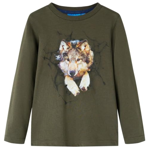 Kinder Langarmshirt Wolf Aufdruck Langarm T-Shirt Jungen Kindershirt Khaki 116 von vidaXL