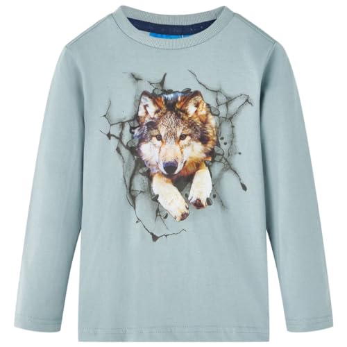 Kinder Langarmshirt Wolf Druck Langarm T-Shirt Jungen Kindershirt Hellblau 116 von vidaXL