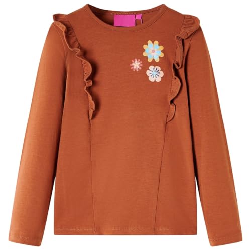 Kinder-Langarmshirt mit Blumen-AufdruckPullover Sweatshirt T-Shirt Cognac 104 von vidaXL
