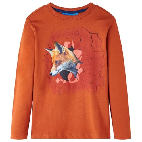 vidaXL Kinder-Langarmshirt mit Fuchs-Aufdruck Pullover Sweatshirt T-Shirt Rostbraun 128 von vidaXL