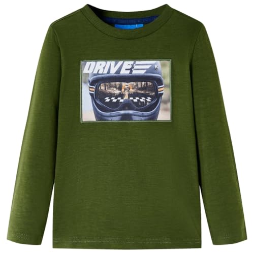 Kinder-Langarmshirt mit Helm Pullover Sweatshirt T-Shirt Dunkles Khaki 116 von vidaXL