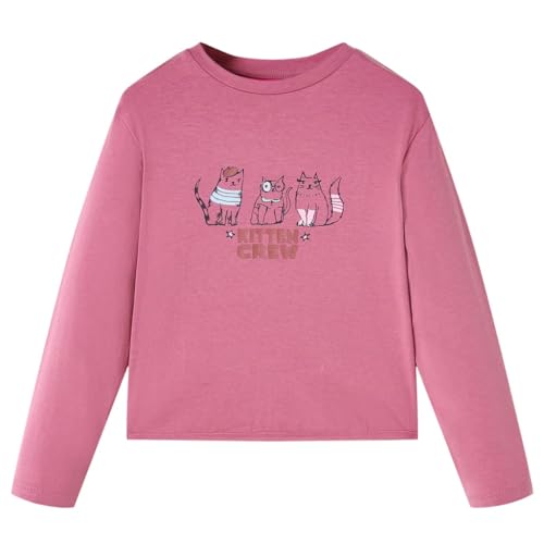 Kinder-Langarmshirt mit Kätzchen Pullover Sweatshirt T-Shirt Himbeerrosa 116 von vidaXL