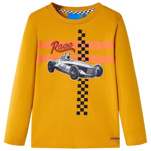 Kinder-Langarmshirt mit Rennwagen Hund Pullover Sweatshirt T-Shirt Ocker 128 von vidaXL