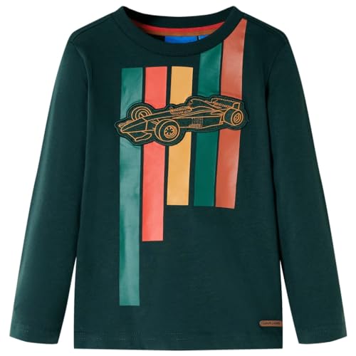 Kinder-Langarmshirt mit Rennwagen Pullover Sweatshirt T-Shirt Dunkelgrün 104 von vidaXL