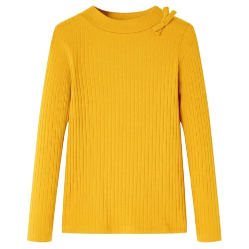 Kinder-Langarmshirt mit Schleife Pullover Sweatshirt Langes T-Shirt Ocker 128 von vidaXL