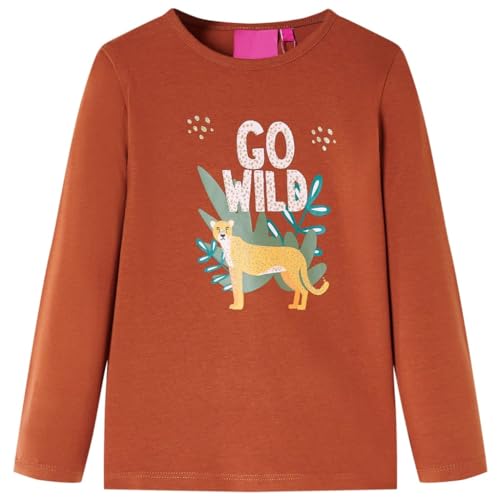 Kinder-Langarmshirt mit Tier-Aufdruck Pullover Sweatshirt T-Shirt Cognac 128 von vidaXL