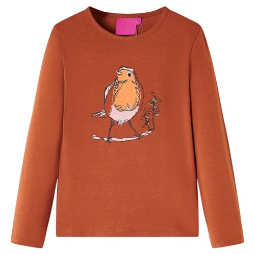 Kinder-Langarmshirt mit Vogel-Aufdruck Pullover Sweatshirt T-Shirt Cognac 140 von vidaXL