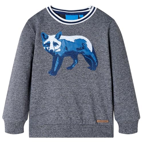 vidaXL Kinder Sweatshirt Fuchs-Aufdruck Langarmshirt Pullover Marineblau Melange 128 von vidaXL