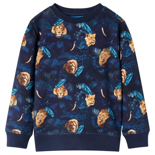 vidaXL Kinder Sweatshirt mit Löwen Pflanzen Langarmshirt Pullover Pulli Marineblau 116 von vidaXL