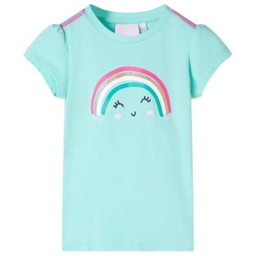 Kinder T-Shirt Regenbogen-Aufdruck Kurzarm Shirt Kindershirt Helles Minzgrün 128 von vidaXL