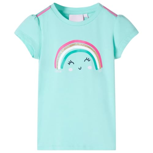 Kinder T-Shirt Regenbogen-Aufdruck Kurzarm Shirt Kindershirt Helles Minzgrün 140 von vidaXL