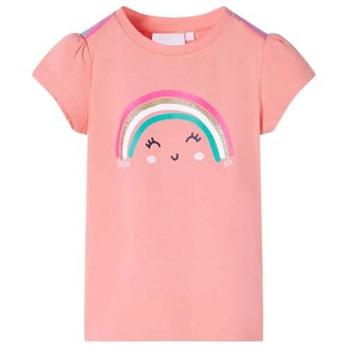 Kinder T-Shirt Regenbogen-Aufdruck Kurzarm Shirt Kindershirt Korallenrosa 128 von vidaXL