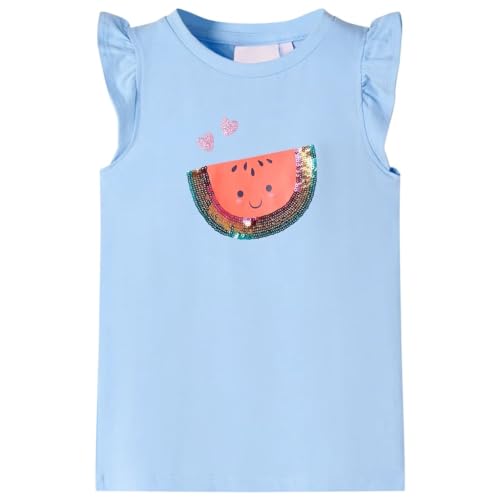 Kinder T-Shirt Rüschenärmel Rundhalsausschnitt Mädchen Kindershirt Hellblau 116 von vidaXL