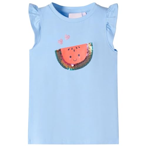 Kinder T-Shirt Rüschenärmel Rundhalsausschnitt Mädchen Kindershirt Hellblau 140 von vidaXL