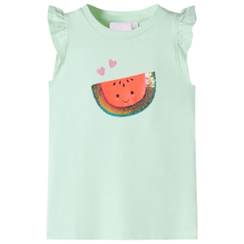 Kinder T-Shirt Rüschenärmel Rundhalsausschnitt Mädchen Kindershirt Zartgrün 140 von vidaXL