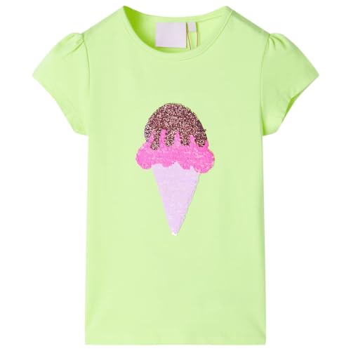Kinder T-Shirt Rundhalsausschnitt Kurzarmshirt Kindershirt Mädchen Neongelb 116 von vidaXL
