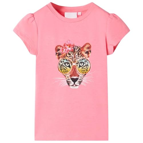 Kinder T-Shirt Rundhalsausschnitt Kurzarmshirt Kindershirt Mädchen Neonrosa 140 von vidaXL