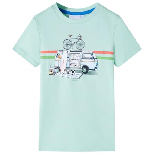 Kinder T-Shirt mit Bus-Aufdruck Kurzarm Shirt Kindershirt Helles Minzgrün 140 von vidaXL