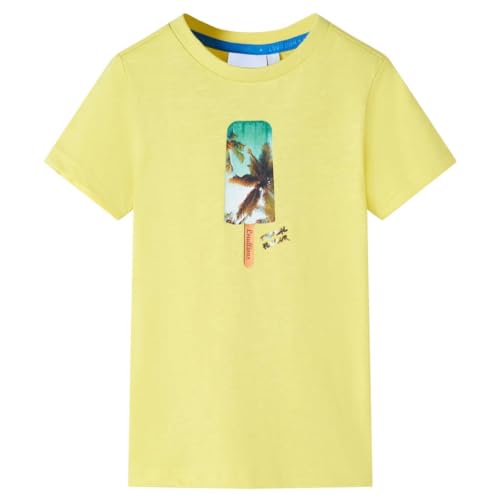 Kinder T-Shirt mit Eislutscher-Aufdruck Rundhalsausschnitt Kurzarmshirt Gelb 128 von vidaXL
