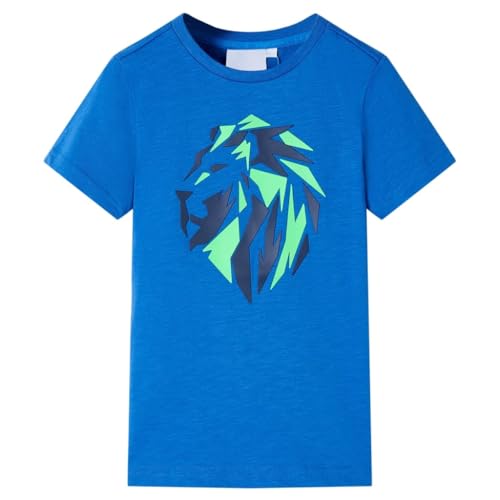 Kinder T-Shirt mit Löwen-Aufdruck Rundhalsausschnitt Kurzarmshirt Blau 116 von vidaXL