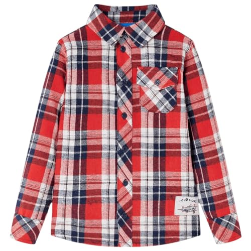 Kinderhemd Karomuster Kinder Hemd Langarm Shirt Karohemd Rot Marineblau 140 von vidaXL