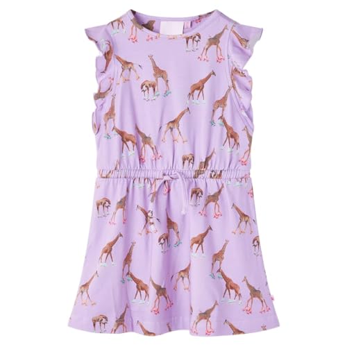 Kinderkleid Rüschenärmel Taillenband Giraffen Kinder Kleid Mädchen Lila 104 von vidaXL