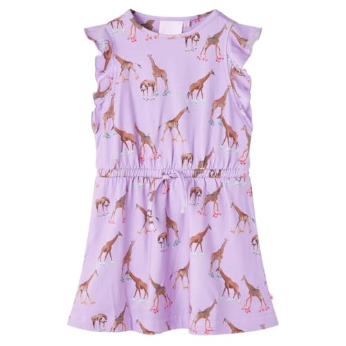 Kinderkleid Rüschenärmel Taillenband Giraffen Kinder Kleid Mädchen Lila 128 von vidaXL