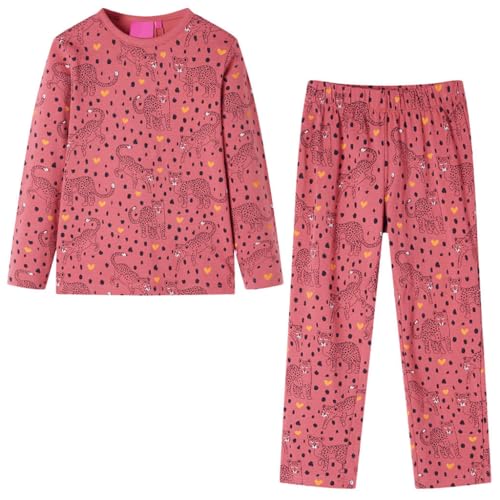 Kinderpyjama mit Langen Ärmeln Schlafanzug Kinder Langarm Pyjama Altrosa 128 von vidaXL
