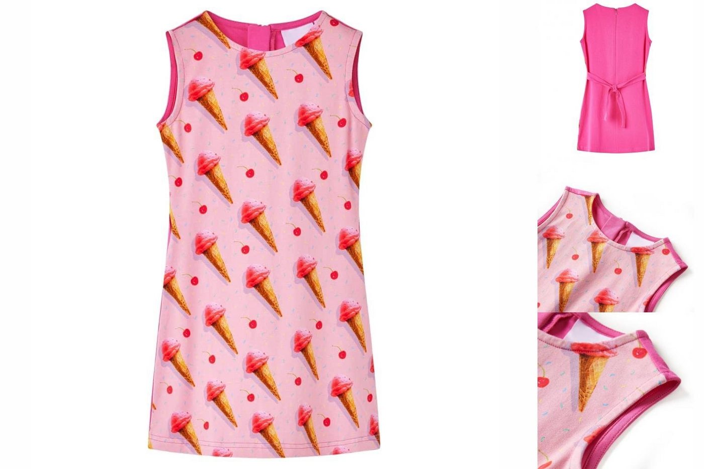 vidaXL A-Linien-Kleid Kinderkleid Eiscreme-Motiv Knallrosa 92 von vidaXL