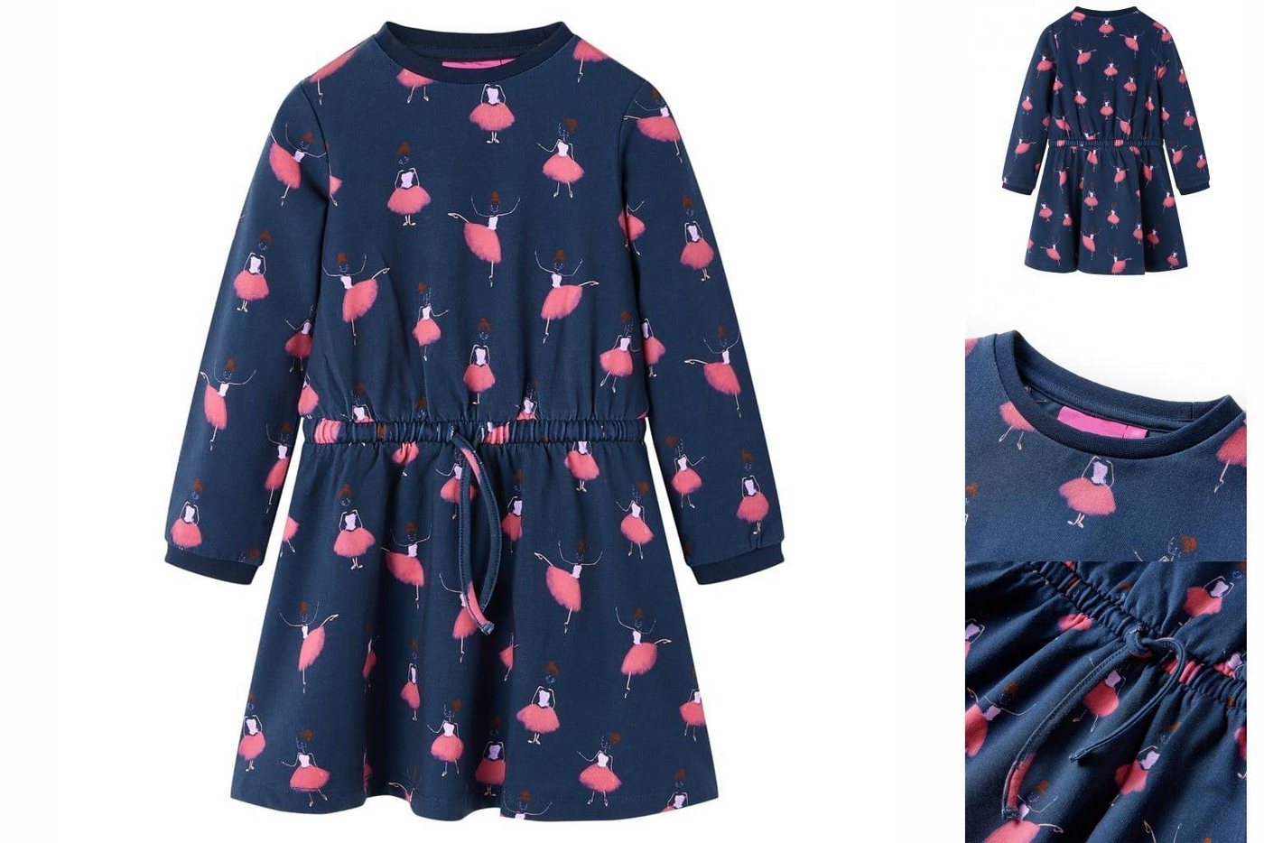 vidaXL A-Linien-Kleid Kinderkleid mit Ballerinen-Muster Marineblau 128 von vidaXL