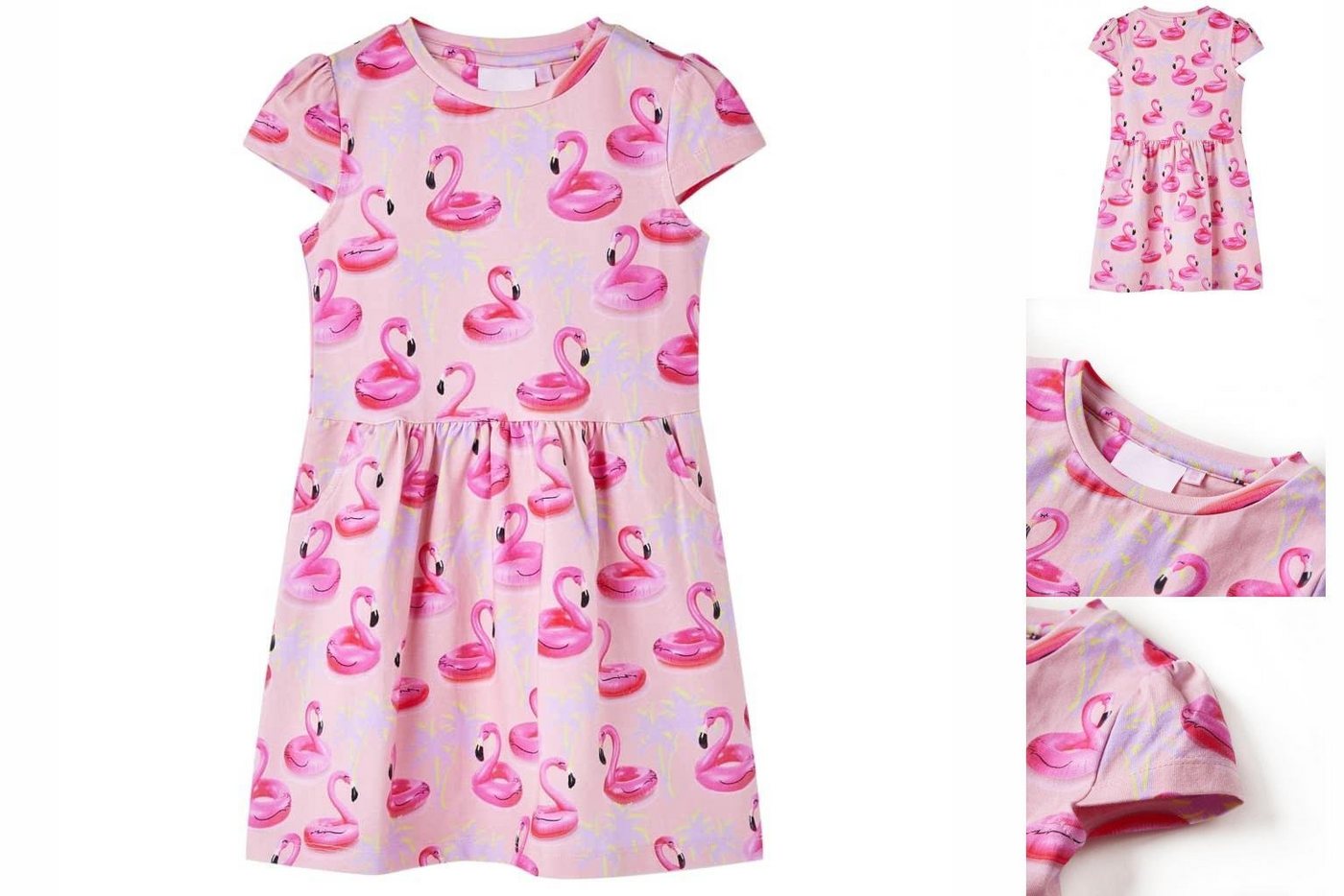 vidaXL A-Linien-Kleid Kinderkleid mit Flamingo-Schwimmringen Hellrosa 92 von vidaXL
