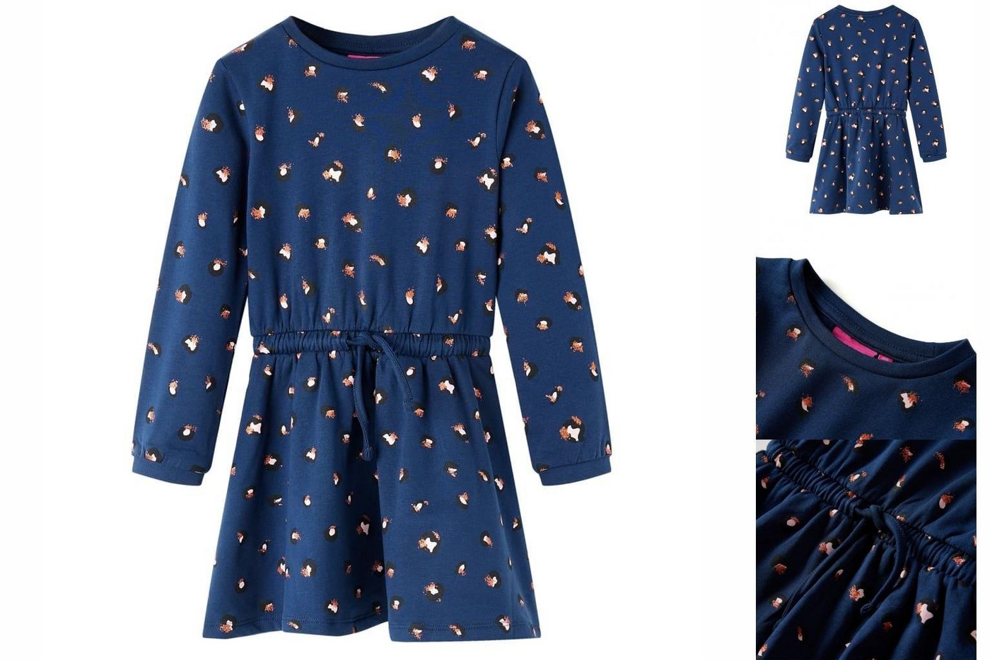 vidaXL A-Linien-Kleid Kinderkleid mit Langen Ärmeln Marineblau 92 von vidaXL