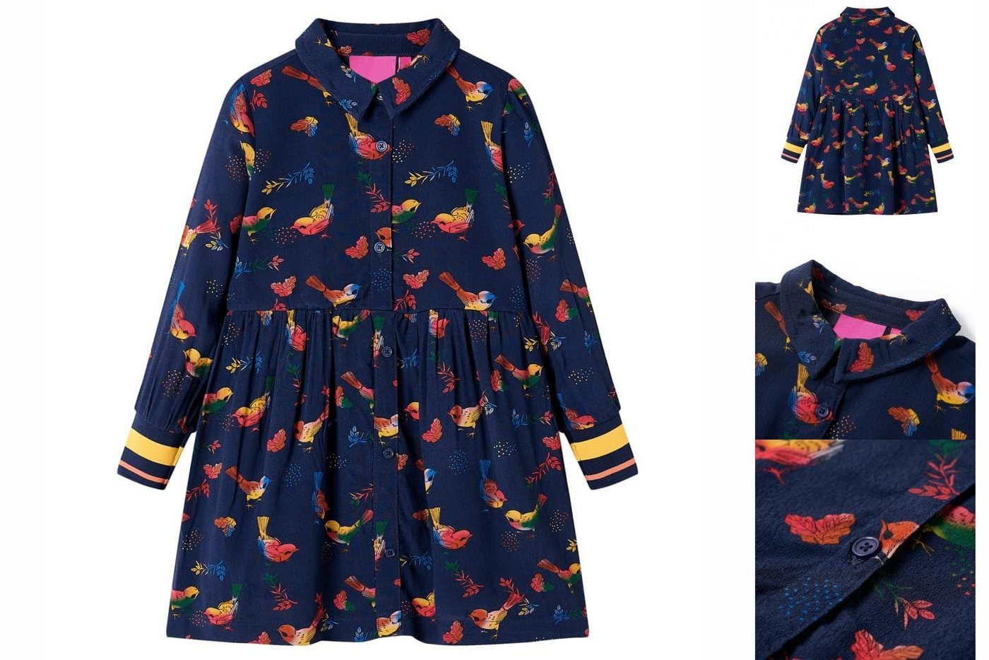 vidaXL A-Linien-Kleid Kinderkleid mit Langen Ärmeln Vogel-Motiv Marineblau 116 von vidaXL