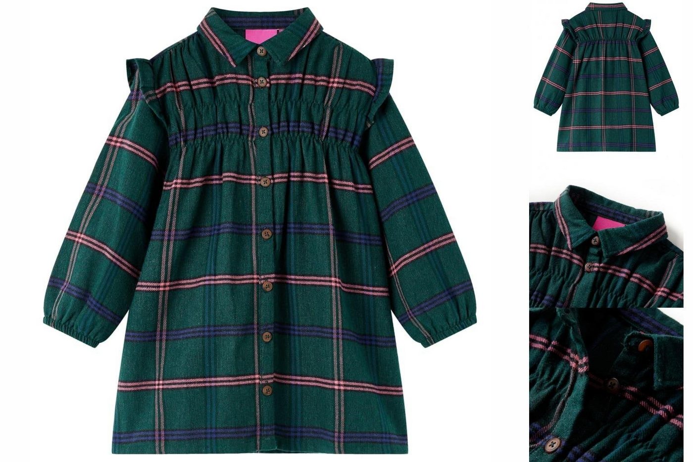 vidaXL A-Linien-Kleid Kinderkleid mit Langen Ärmeln und Rüschen Dunkelgrün 116 von vidaXL