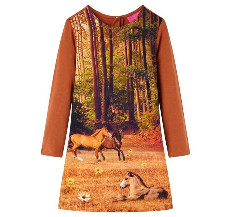 vidaXL Druckkleid Kinderkleid mit Langen Ärmeln Cognac 128 von vidaXL