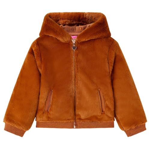vidaXL Kinder Kapuzenjacke Reißverschluss Kinderjacke Mantel Jacke Kunstpelz Cognac 140 von vidaXL