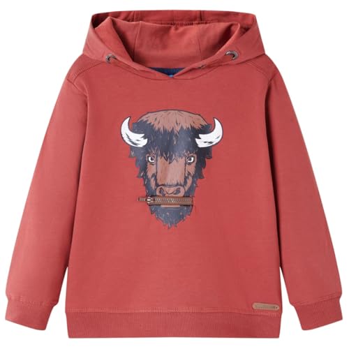 vidaXL Kinder Kapuzenpullover mit Ochsen-Aufdruck Pullover Sweatshirt Dunkelrot 140 von vidaXL