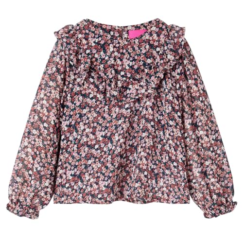 vidaXL Kinder Langarmbluse mit Blumenmuster Rüschen Langarmshirt Bluse Dunkelrosa 128 von vidaXL