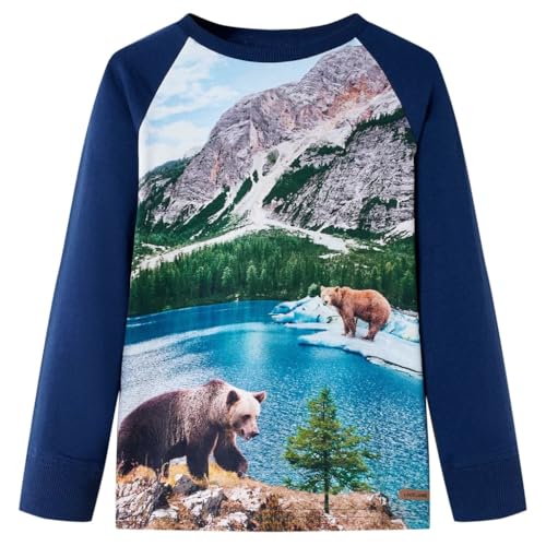 vidaXL Kinder-Langarmshirt mit Bären Landschafts Pullover Sweatshirt Marineblau 116 von vidaXL