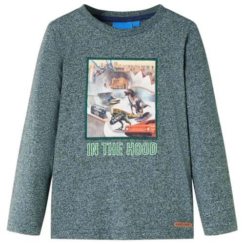 vidaXL Kinder-Langarmshirt mit Dinosaurier Pullover Sweatshirt Dunkelgrün Melange 140 von vidaXL