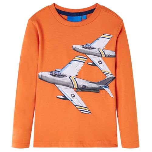 vidaXL Kinder-Langarmshirt mit Flugzeug Pullover Sweatshirt T-Shirt Dunkelorange 128 von vidaXL