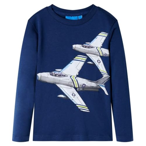 vidaXL Kinder-Langarmshirt mit Flugzeug Pullover Sweatshirt T-Shirt Marineblau 128 von vidaXL