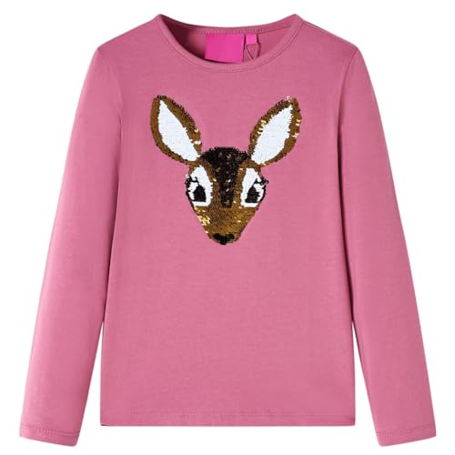 vidaXL Kinder-Langarmshirt Hirsch aus Pailletten Pullover Sweatshirt Himbeerrosa 128 von vidaXL