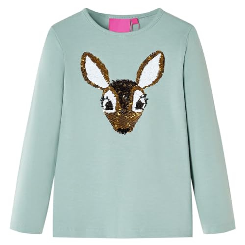 vidaXL Kinder-Langarmshirt mit Hirsch aus Pailletten Pullover Sweatshirt Minzgrün 128 von vidaXL