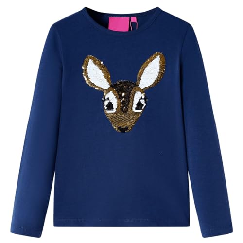 vidaXL Kinder-Langarmshirt mit Hirsch aus Pailletten Pullover Sweatshirt Marineblau 104 von vidaXL
