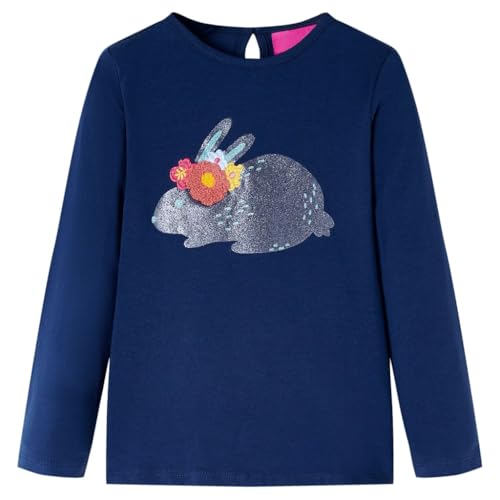 vidaXL Kinder-Langarmshirt mit Kaninchen aus Glitzer Pullover Sweatshirt Marineblau 104 von vidaXL