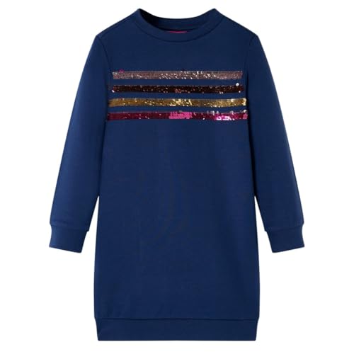 vidaXL Kinder-Pulloverkleid mit Streifen aus Pailletten Sweatshirt Kleid Marineblau 104 von vidaXL