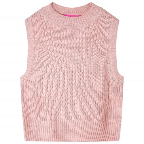 vidaXL Kinder Pulloverweste Gestrickt Ärmellos Weste Pullover Strickweste Hellrosa 140 von vidaXL