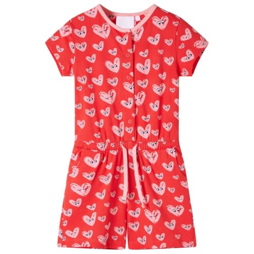 vidaXL Kinder Spielanzug Strampler Jumpsuit Mädchen Bund mit Kordelzug Kurzarm Rot 128 von vidaXL